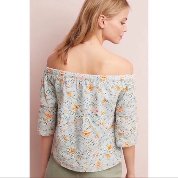 Anthropologie Laia Ashtabula Green Floral Print Cropped Ruffled Sleeve t… - Picture 3 of 9